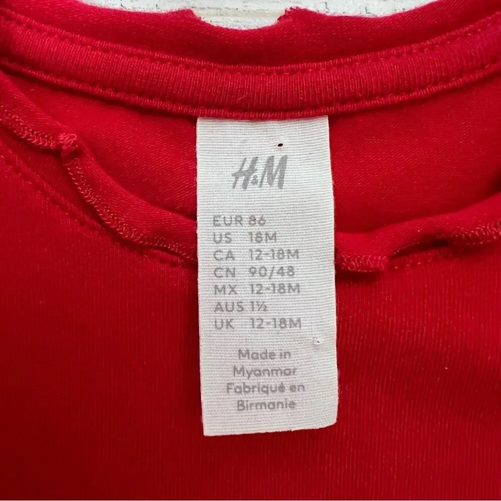 🌵3/$20 H&M Girls Dress Size 18M Red Glitter Tulle Holiday Long Sleeve Party